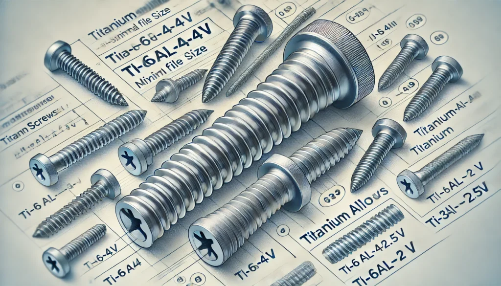 DALL·E 2025-03-10 13.32.22 - A high-quality, minimal file size technical illustration of titanium screws, featuring a close-up view of threaded sections, a labeled diagram of tita